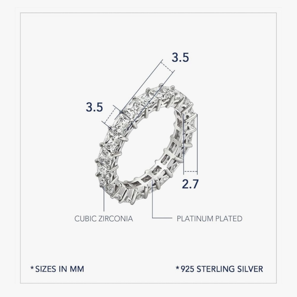 NEW Princess Cut Eternity Solid 925
Sterling 4.75 Carats Cubic Zirconia Ring - Picture 3 of 4